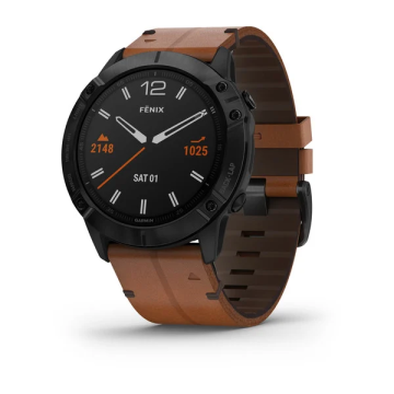 Garmin fenix 6X 51mm Black DLC with chestnut leather band (010-02157-14)