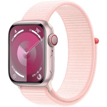 Apple Watch Series 9 GPS + Cellular 41mm Pink Aluminium Case with Light Pink Sport Loop MRJ13