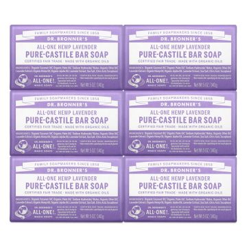 Dr. Bronners Pure-Castile Bar Soap - Lavender, 5 oz. (Pack of 6) by Dr. Bronners