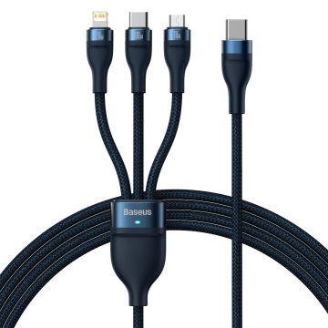 Baseus Flash Series 2 3in1 USB cable USB-C + micro USB + Lightning, 100W, 1.5m Blue (CASS030203)