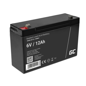 Green Cell AGM VRLA 6V 12Ah maintenance-free battery for the alarm system, cash register, toys (AGM01)