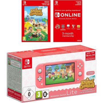 Nintendo Switch Lite Coral + Animal Crossing: New Horizons + NSO 3 months Bundle