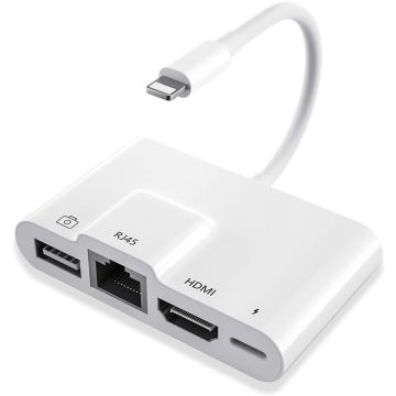 Anytrox Lightning iPhone Adapter 4-in-1 HDMI, USB, RJ45 Ethernet LAN, Lightning Charging port