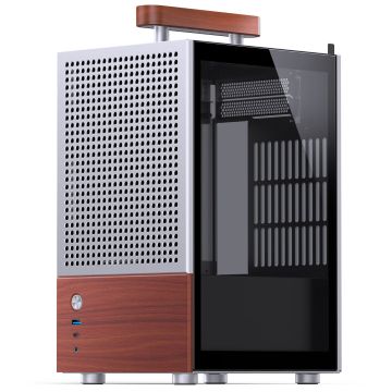Jonsbo T6 PC Case, Mini-Tower, Mini-ITX, Tempered Glass, Wood - Silver (T6 Silver)