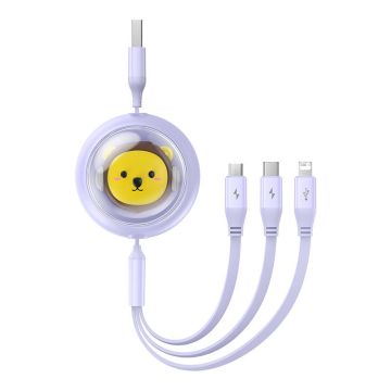 Baseus Charging Cable 3w1 USB to USB-C, USB-M, Lightning 3,5A, 1,1m Purple (P10362900511-00)