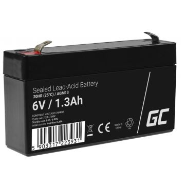 Green Cell AGM VRLA 6V 1.3Ah maintenance-free battery for the alarm system, cash register, toys (AGM13)
