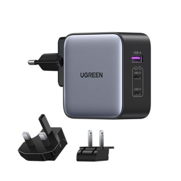 Ugreen Fast Charger GaN USB / 2xUSB C 65W Adapter EU / UK / US Plug, Black (CD296)